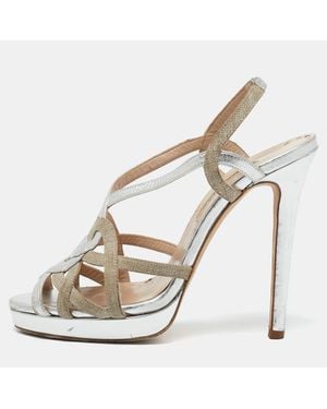 Oscar de la Renta Leather And Canvas Platform Sandals - Natural