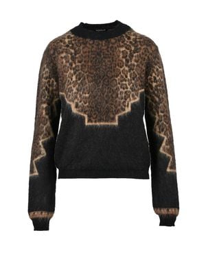 Dondup Voluminous Leopard Print Crew Neck Pullover - Black