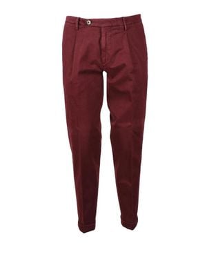 MICHELE CARBONE Cotton Stretch Pants With Classic Waistband And Cuffed Hems - Red