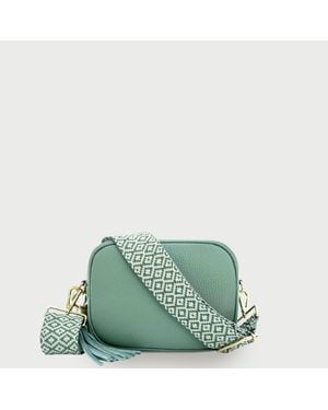 Apatchy London Pistachio Leather Crossbody Bag With Pistachio Cross-Stitch Strap - Green