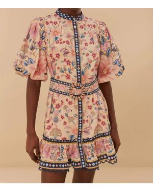 FARM Rio Superbloom Tapestry Puff Sleeve Mini Dress - Pink