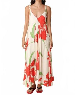 Olivaceous Helen Bold Floral Tie Maxi Dress - Red