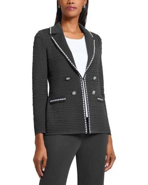 Ming Wang Tailored Fit Contrast Trim Textured Knit Jacket - Black