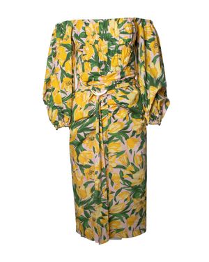 Carolina Herrera Floral Belted Midi Dress - Yellow