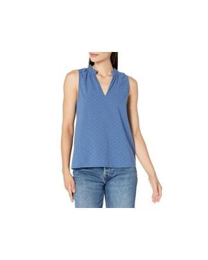 Southern Tide Mary Catherine Top Xl Seas Swiss Dot Split Neck Jdm266 - Blue