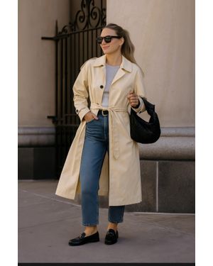TRUEDAMES Solid Long Sleeve Trench Coat - Brown