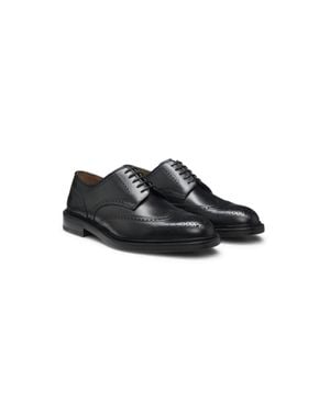 BOSS Burnished-Leather Derby Shoes With Brogue Details - Black