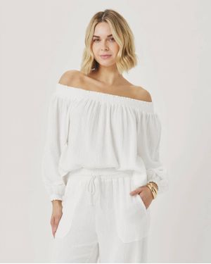 Splendid Ava Gauze Off-Shoulder Top - White