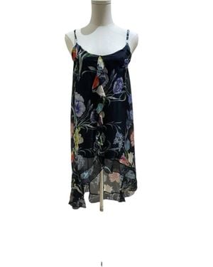Made In Italy Floral Print High Low Tunic Top - Black