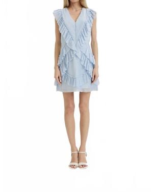 Lena® V-Neck Ruffle Mini Dress - Blue
