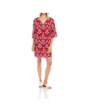 Karen Kane Flare Sleeve Embroidered Dress