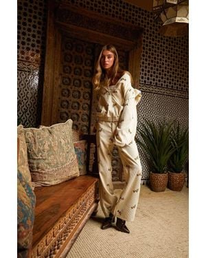 Davi & Dani Floral Embroidered Wide Leg Pants - Brown