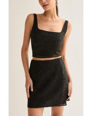 Crescent Roxanna Beaded Crop Top - Black
