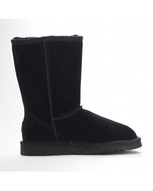Infinity Leather Genuine Sheepskin Suede Slip-On Ankle Winter Boots - Black