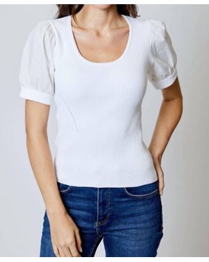 Design History Puff Sleeve Knit Top - White