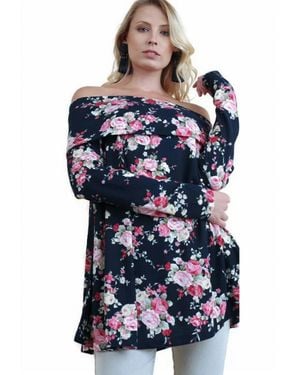 Umgee Rose Garden Off The Shoulder Top - Blue