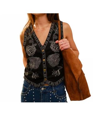 Blue B Embroidered Suede Vest - Black