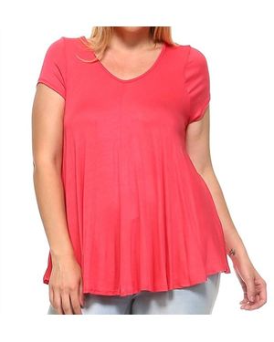 Poliana V-Neck Short Sleeve Swing Top - Red