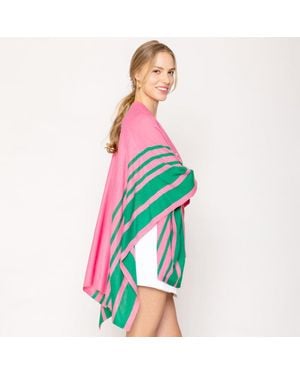 TRUEDAMES Two Tone Border Ruana Poncho - Pink