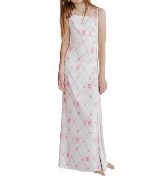 Theme Girl's Charlotte Vintage Romantic Rose Long Satin Dress - Purple