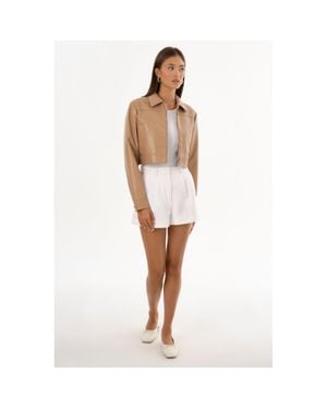Lamarque Damiana Recycled Leather Cropped Jacket - White