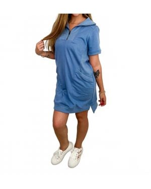 Doe And Rae Setting The Pace Cotton Blend Short Sleeve Mini Dress - Blue