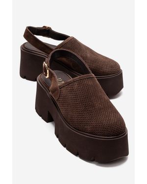 Forever & Always Shoes Caldris Leather Platform Sandal - Brown