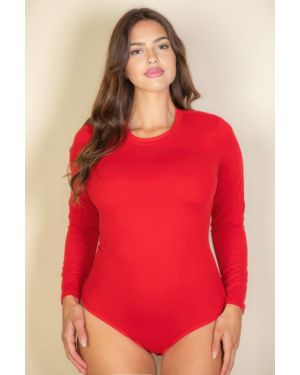 TRUEDAMES Plus Solid Long Sleeve Round Neck Bodysuit - Red