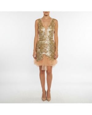 Elisabetta Franchi Tulle Abito Ricamato Embroidered Dress - Natural