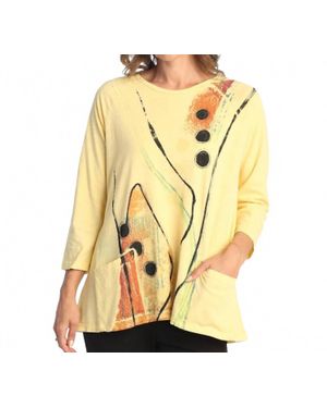 Jess & Jane Tik Tak Mineral Washed Patch Pocket Cotton Top - Yellow