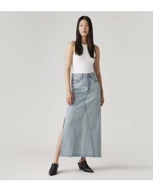 Levi's Icon Maxi Skirt Denim Cotton Mid Rise Button Fly Pall372 - Blue