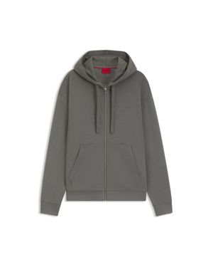 HUGO Cotton-Terry Zip-Up Hoodie With Logo Print - Gray