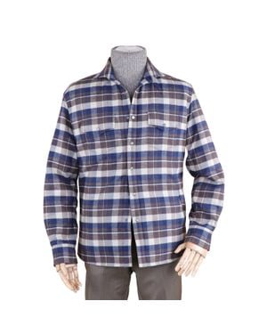 Fedeli Dylan Giacca Quilted Flannel Shirt Jacket - Blue