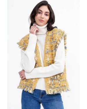 TRUEDAMES Plaid Tweed Vest - Yellow