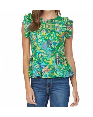 Fate Ruffle Cap Sleeve Peplum Top - Green