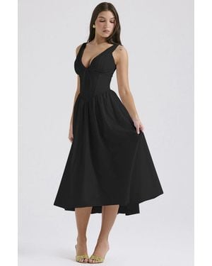 TRUEDAMES Summer Slim Suspender Long Dress Fashion Printed V-Neck Temperament Dress - Black