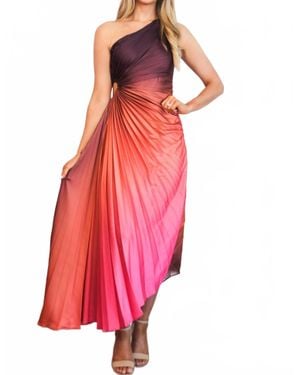 Luxxel St Tropez Ombre Pleated One Shoulder Maxi Dress - Red