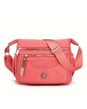 Bariq Stylish Shoulder Bag Pu Leather Trendy Crossbody Bag Solid Color Tote Bag With Adjustable Guitar Strap Cell Phone - Pink