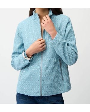 Joseph Ribkoff Sequined Zip Front Denim Jacket - Blue