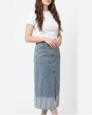 Mustard Seed Front Slit Midi Denim Skirt - Blue
