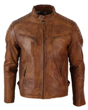 TruClothing Real Leather Biker Jacket - Brown