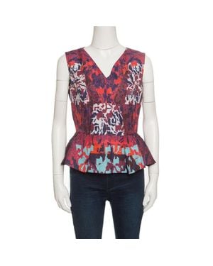 Peter Pilotto Textured Water Orchid Print Cloque Peplum Top