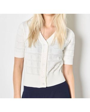 Apricot Self Square Stripe Cutsie Cardigan - White