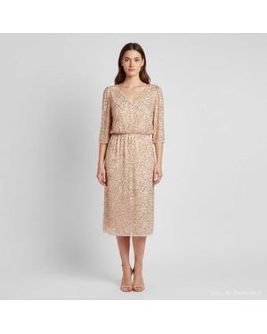 Jenny Packham Chiffon Sequin Embellished Midi Dress - Natural