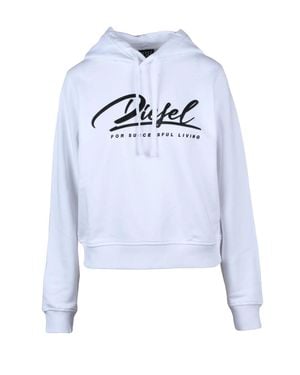 DIESEL Cropped Hooded Sweatshirt With Bold Logo And Ribbed Cuffs - Blue