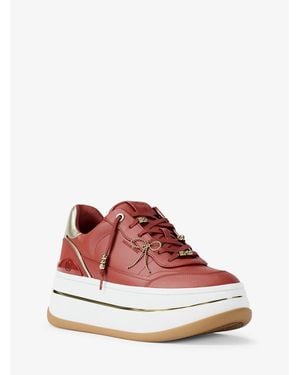 Michael Kors Hayes Embellished Leather Platform Sneaker - Red