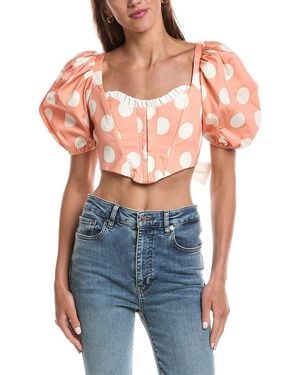 For Love & Lemons Yasmin Puff Sleeve Corset Top - Blue