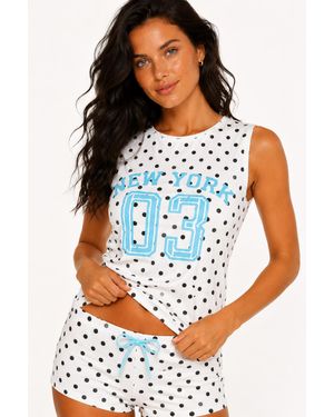 Forever 21 New York Graphic Polka Dot Tank Top - Gray