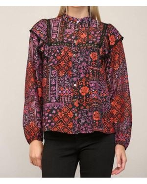 Fate Lace Trim Insert High Neck Blouse - Red