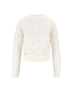 Ermanno Scervino Intricate Floral Lace Cropped Knit Top - White